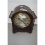 Early 20th Century oak cased mantel clock with barley twist detail