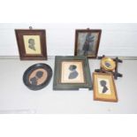 Collection of various small framed silhouette pictures and others