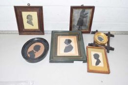 Collection of various small framed silhouette pictures and others