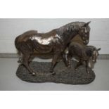 Modern bronzed resin of mare and foal