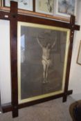 Large 19th Century print, The Crucifixion of Christ set in a heavy oak Oxford style frame, 150