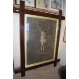 Large 19th Century print, The Crucifixion of Christ set in a heavy oak Oxford style frame, 150