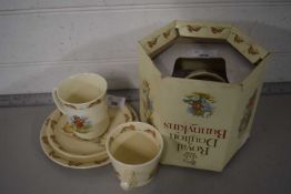 Royal Doulton Bunnikins trio together with baby plate and mug and a further mug