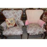 Pair of 19th Century continental wing back armchairs on tapering legs