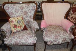 Pair of 19th Century continental wing back armchairs on tapering legs