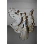 A pair of Lladro style figurines and a further model horse