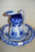 Blue and white decorated Ideal wash bowl and jug