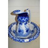 Blue and white decorated Ideal wash bowl and jug