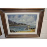 Boats at shore by B Timmons, oil on canvas, framed