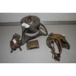 Mixed Lot: A pewter preserve pot stand, a gilt metal crane, small model tortoise and other items