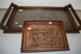 20th Century carved oak serving tray together with a similar wall plaque (2)