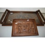 20th Century carved oak serving tray together with a similar wall plaque (2)