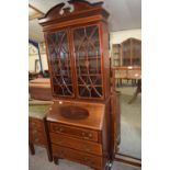 Edwardian mahogany bureau bookcase cabinet with glazed top section over a base with full front and