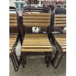 Four cox metal framed and slatted wood stacking chairs