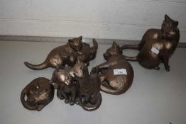 A collection of Frith bronzed resin cat sculptures