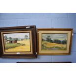 Pauline Plummer, Old Railway Wagon, acrylic on board and Cornfields near Redenhall (2)