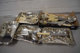 Mixed Lot: Various silver plated cutlery, entree dishes, miniature lanterns, paper knife and other
