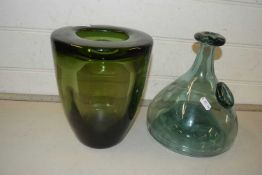 Mixed Lot: A heavy mid Century Art Glass vase, initialled to the base LG together with a further