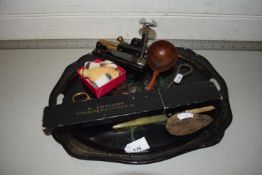 Mixed Lot: Lacquered tray, vintage toy mouse, slide rule, snuff bottle etc