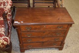 Small Georgian style mahogany chest with four drawers, pillared side decoration and bracket feet,