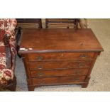 Small Georgian style mahogany chest with four drawers, pillared side decoration and bracket feet,