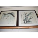 Pair of Chinese watercolours, glazed and framed