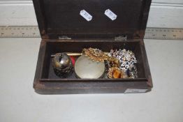 Wooden case of various assorted costume jewellery and other items