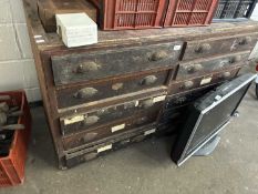 19th Century stained pine eleven drawer chest containing a large quantity of various brass furniture