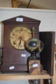 Mahogany cased mantel clock and an urn on stand (a/f)