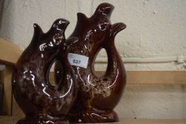 A Kernewek pottery brown glazed fish vase and another smaller