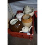 A quantity of assorted stone ware pots and other items