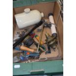 Mixed lot of workshop items to include hand tools, bicycle pump etc