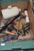 Mixed lot of workshop items to include hand tools, bicycle pump etc