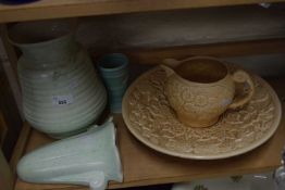 A quantity of ceramic items to include vase, a wall vase, press moulded plate and others