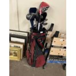 Mitsushiba golf caddy and assorted golf clubs