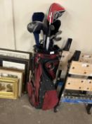 Mitsushiba golf caddy and assorted golf clubs