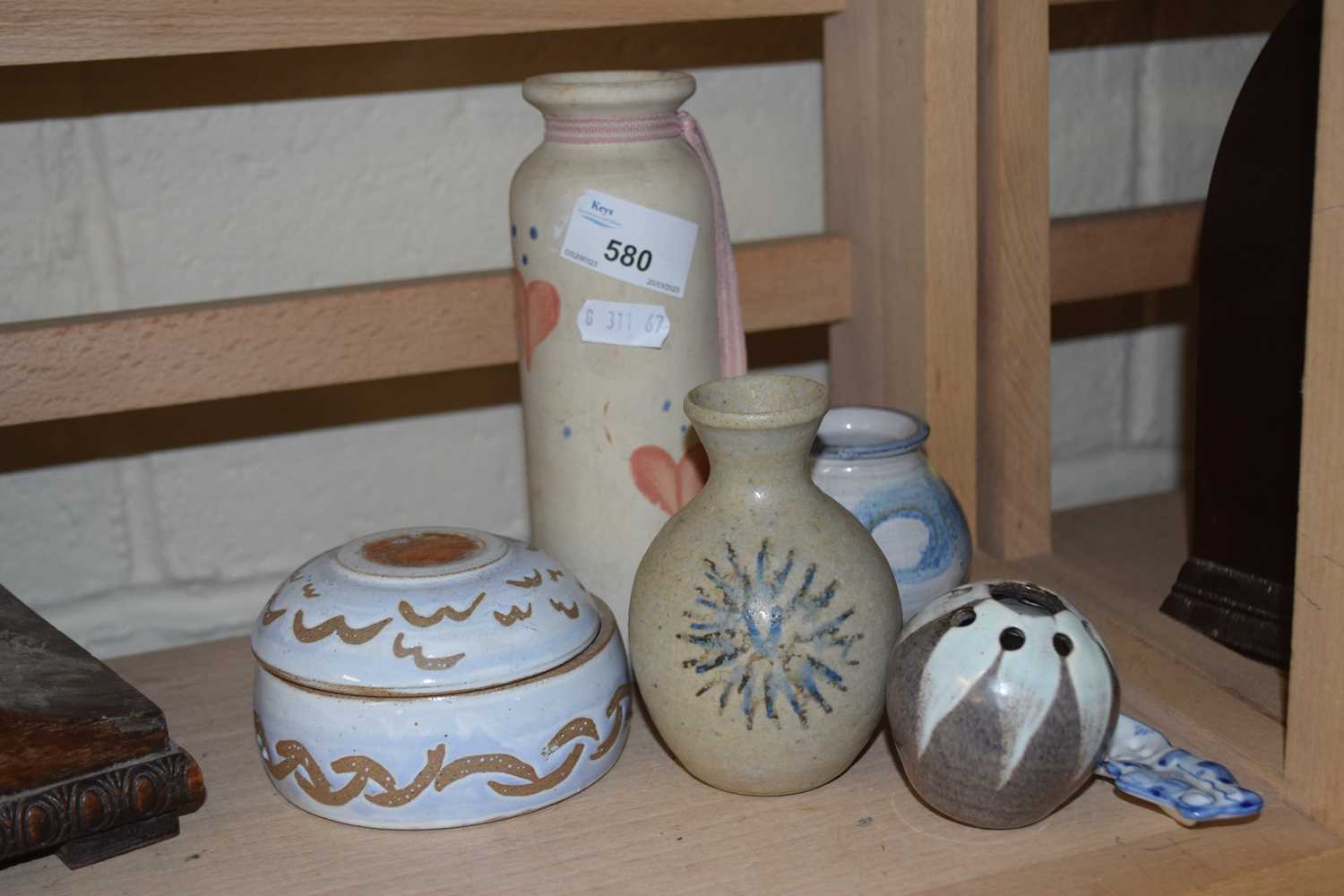 Small quantity of stone ware pottery items to include a spill vase and others