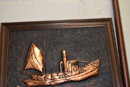 Framed coppered picture of a boat