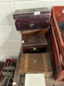 Mixed Lot: Small 19th Century inlaid boxes, leather mounted jewellery box etc (4)