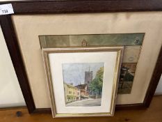 Westlegate, Norwich by J H S, 1947, watercolour, framed together with another watercolour of