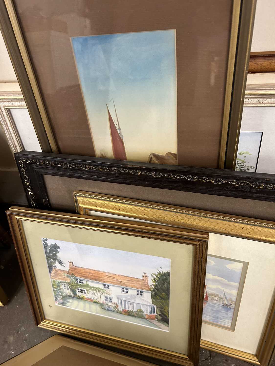 Beach scene by S R Watson dated 1920?, framed and glazed together with a quantity of other pictures - Image 4 of 11