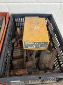 Mixed Lot: Various moulding planes, fret saw, boxed Stanley 50 plane and other items