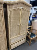 Wicker work two door, two drawer wardrobe