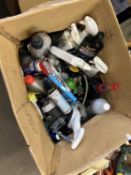 Box of garage chemicals and others