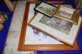 A quantity of reproduction hunting prints and others together with a plan of the river Wensum