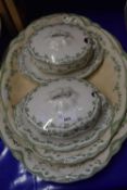 A pair of Frankfort green decorated serving dishes together with two similar serving platters