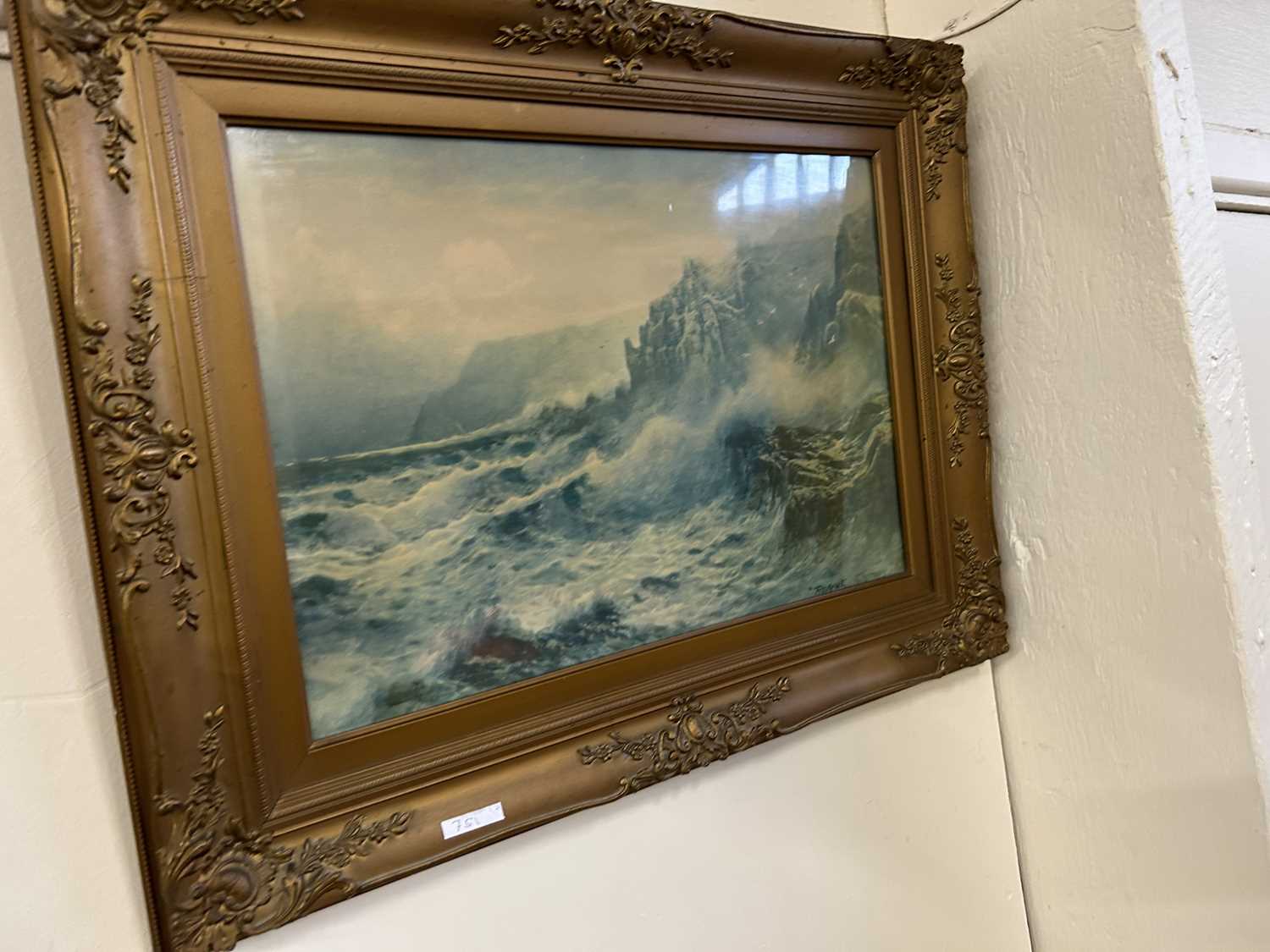 Pair of stormy coastal scenes in gilt frames - Image 2 of 2