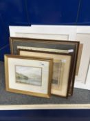 Mixed Lot: Pair of picture frames, framed coloured map, an engraving of Portsmouth Harbour and a