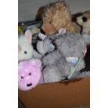 Box of assorted cuddly toys