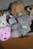 Box of assorted cuddly toys